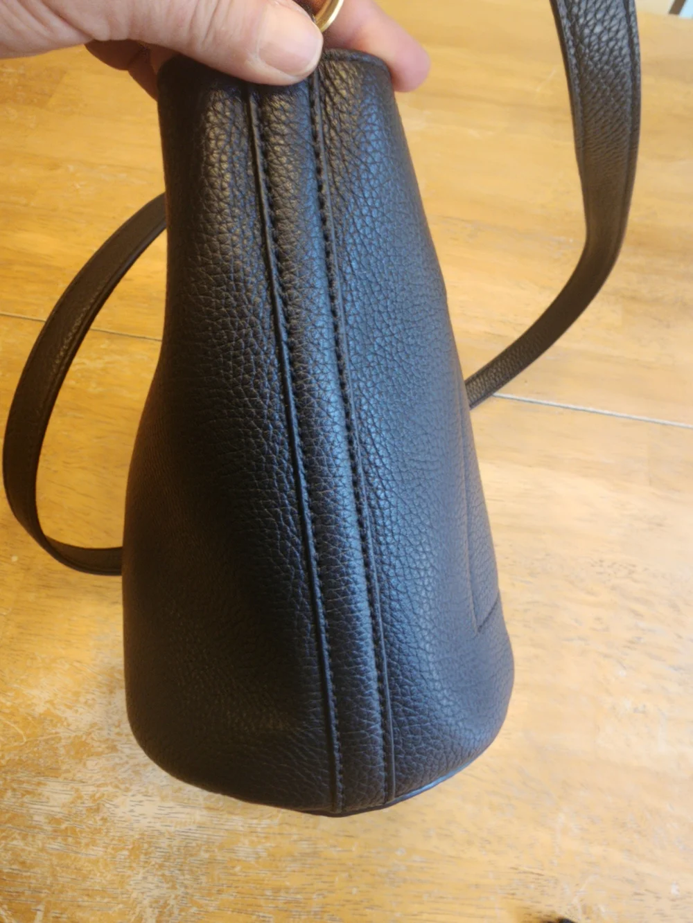 Tory Burch Black Pebbled Leather Bucket Shoulder Bag with Gold Logo